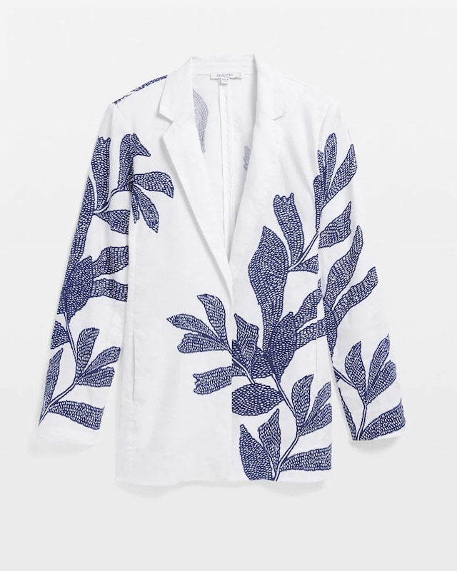 Printed Linen Blend Stretch Blazer - image 5
